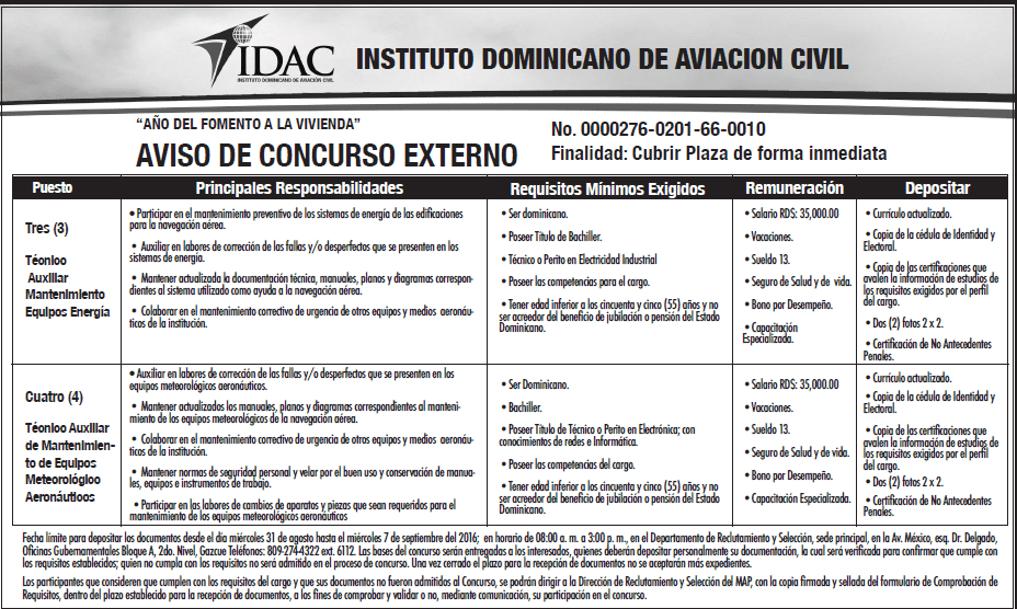 Aviso de concurso externo