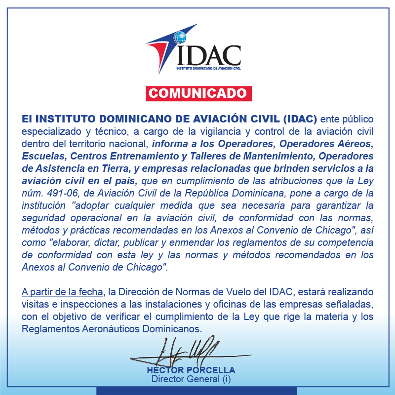 Comunicado: El Idac realizará visitas e inspecciones a empresas del sector aeronáutico