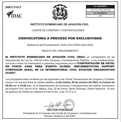 Convocatoria a proceso por exclusividad Idac-ccc-peex-2003-0003
